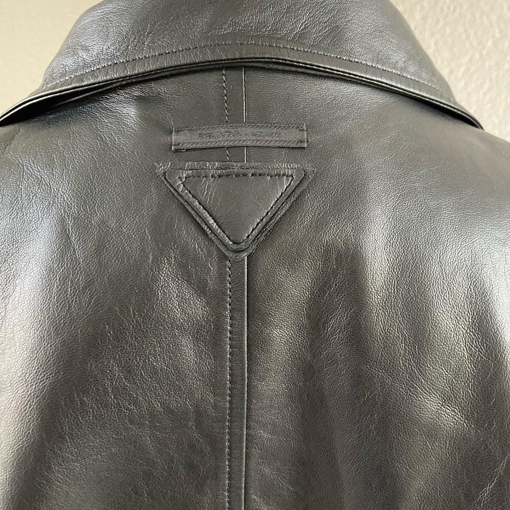 PRADA Oversized Black Biker Leather Jacket Size 42 - Picture 5 of 13